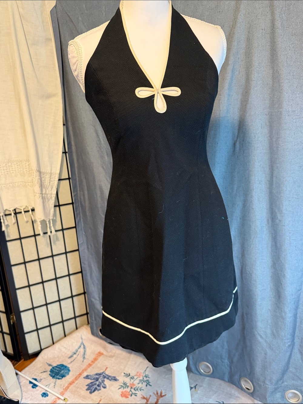 Lillie Rubin Black Satin Halter Top with Cream Script Tag
